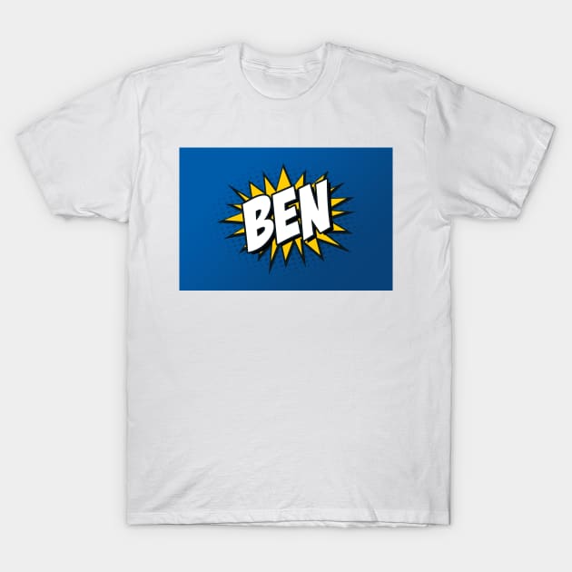 Personalised 'Ben' Kapow Wow Cartoon Comic Style Design T-Shirt by LTFRstudio